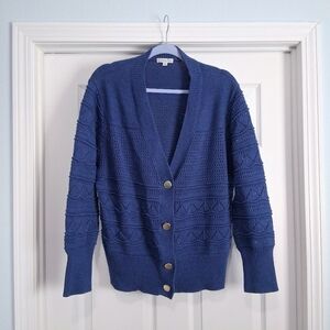 Vintage Ophelia Roe Cardigan Sweater Knit Cotton Blend Bluebell Sz L